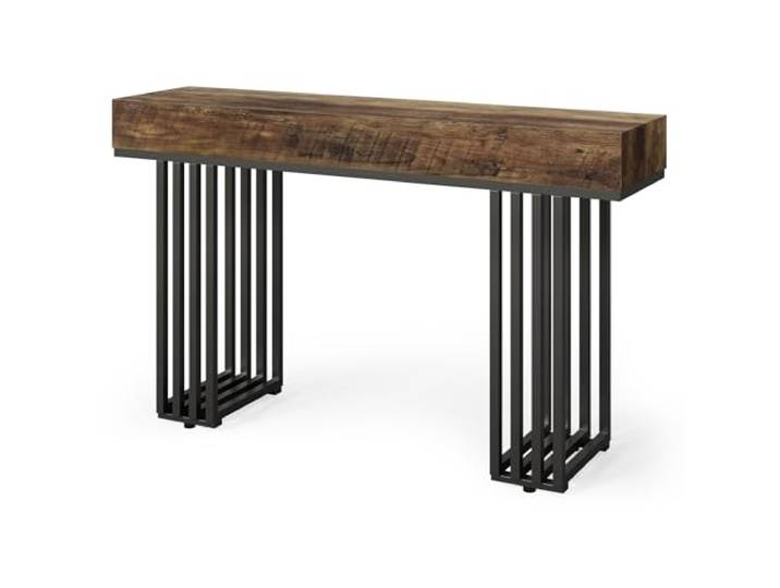LITTLE TREE 55 Zoll Langer Konsolentisch für Eingangsbereich, industrieller Sofatisch hinter Couch, Holzkonsole Sofatische mit Metallbeinen, schmaler Eingang, Foyer Flurtisch für Wohnzimmer