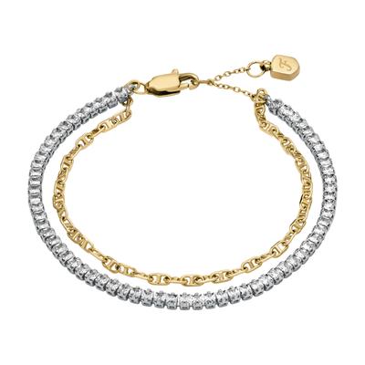 Tennisarmband FOSSIL "Schmuck Geschenk Metall HERITAGE", gold (metallfarben, gelbgoldfarben, kristallweiß, kristallweiß), Armbänder, Damen, 19,5cm, Metall, Tennisarmband, mit Zirkonia (synth.)