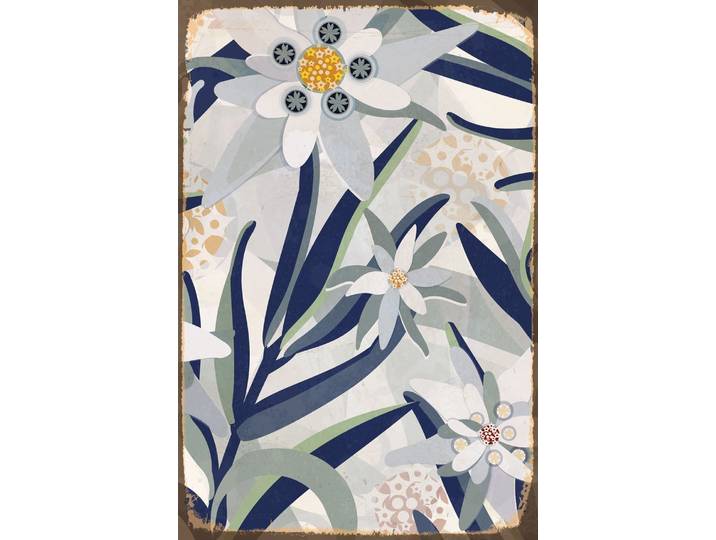 Metallbild QUEENCE Floral , blau (farbe bild(er): blau, grau), B:20cm H:30cm T:0,5cm, Metall, Stahl, Bilder, Metallbild, Blechschild, Stahlschild, Blumen, Wandbild