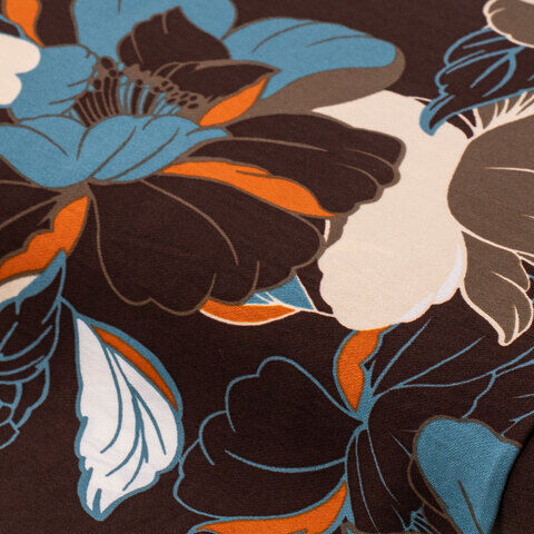 Blusenstoff  "Blumen", braun/petrol