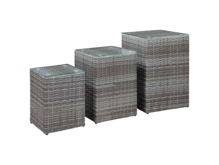 GHVBNMF Beistelltisch 3er Set mit Glasplatte Poly Rattan Grau Vielseitige Gartentische und Couchtische für Balkon, Terrasse oder Wohnzimmer mit pflegeleichter Glasabdeckung.