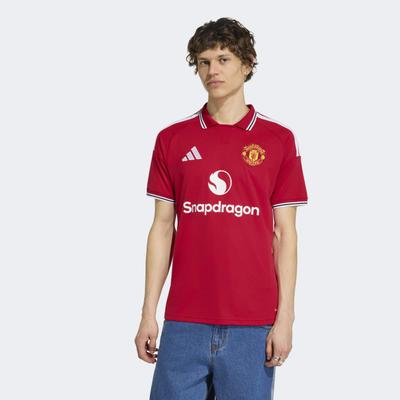 Fußballtrikot ADIDAS PERFORMANCE "MANCHESTER UNITED 26/27 HEIMTRIKOT", Herren, Gr. L, rot (mufc rot), Obermaterial: 100% Polyester, Trikots Fußballtrikot, mit schmaler Passform, mit gestreiftem Kragen und Bündchen