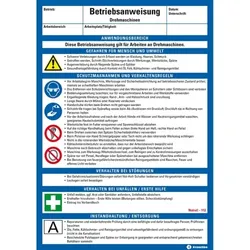 König Werbeanlagen Dreifke® Maschinenbetriebsanweisung Drehmaschinen, Kunststoff, 210x297mm, ASR A1.3, DIN EN ISO 7010
