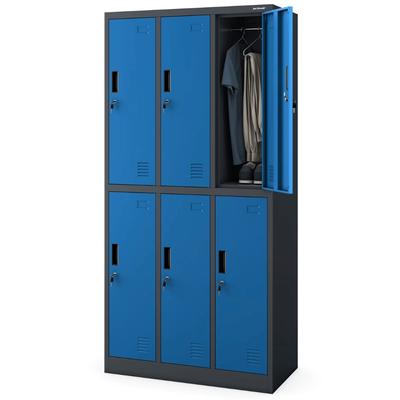 Jan Nowak Umkleideschrank Spind IGOR 6 Abteile, Etikettenhalter | Umkleidespind Schließfachschrank Garderobenspind, 185x90x45cm Anthrazit-Blau
