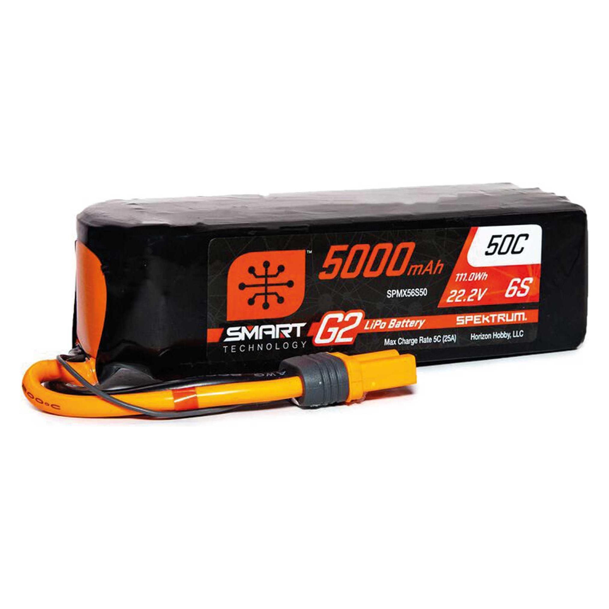 Spektrum 5000mAh 6S 22.2V Smart G2 LiPo 50C IC5 (5000 mAh, 22.20 V) (SPMX56S50)