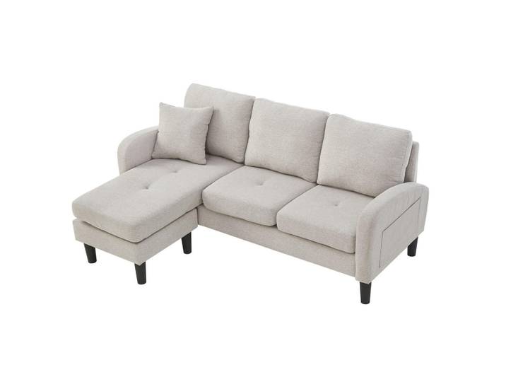 ComfortXL Ecksofa De-35325 mit Chaiselongue Beigegrau, Hellgrau, Metall, 166x118 cm, Wohnzimmer, Sofas & Couches, Wohnlandschaften, Ecksofas