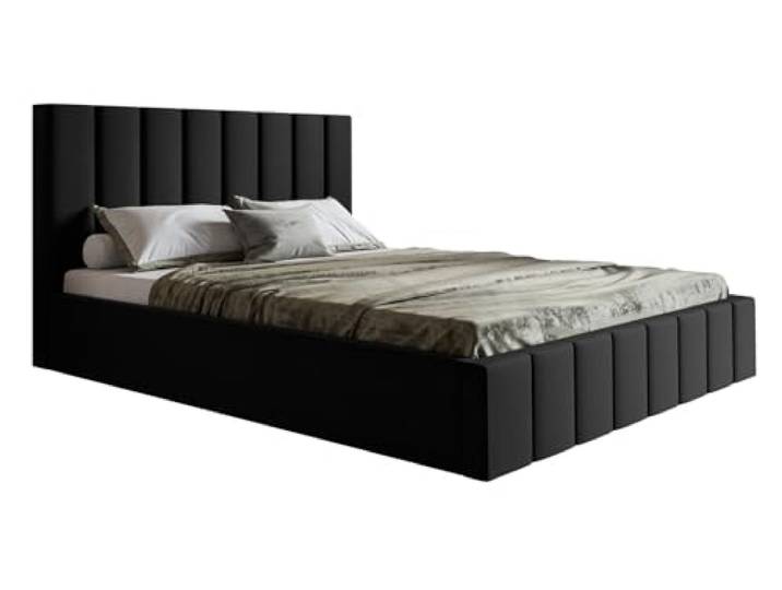 Emporius Polsterbett 140x200 Moris, Doppelbett 140x200 Schlafzimmer - Samtstoff, Bettkasten, Lattenrost, Design Bett (Schwarz - Jasmine 100)