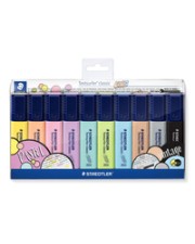 STAEDTLER 364 C 10 Stücke Schwarz Braun Hellblau Hellgrau Limette Minze Pfirsich Pink Violett Gelb Meißel Polypropylen PP 1 mm 5 Wallet containing Textsurfer classic in assorted colours pastel & vintage (364 CWP10)