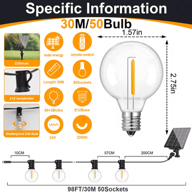 Inspire Essentials GlowGarden Solar Globe String Lights G40 Outdoor Set e
