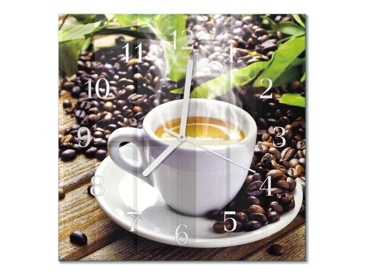Tulup Wanduhr 30x30 cm - Tasse Kaffee, Mehrfarbig, Glas, Quadratisch, 30x30x0.4 cm, Dekoration, Uhren, Wanduhren