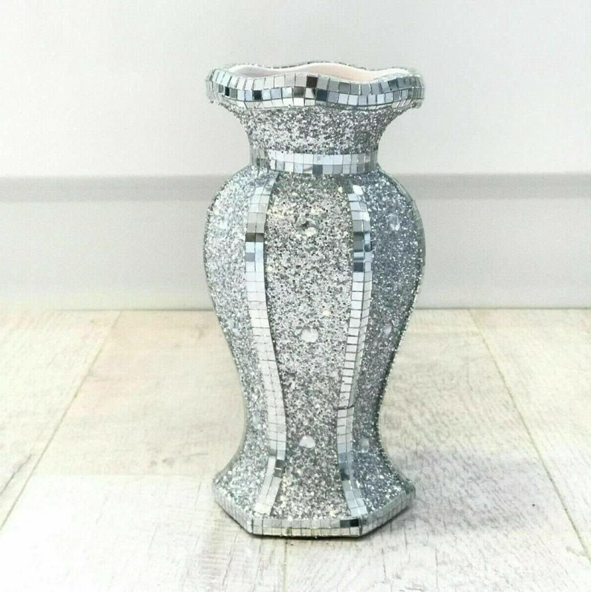 Zilveren Mozaïek Vaas met Glitter Kristal en Diamant Afwerking