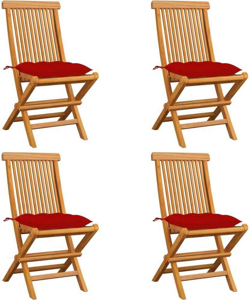 Maison Exclusive - Klappstühle mit roten Kissen, 4 Stück, Massivholz Teakholz