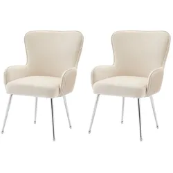 Merax Samt-Esszimmerstuhl, 2er-Set, luxuriös, Wohnzimmer, Schlafzimmer, Lounge-Stuhl , Mit Armlehnen und verstellbaren Füßen, Beige+Silber
