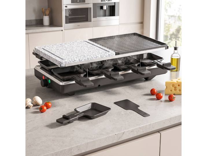 HOMCOM Raclette 1400W 8 Personnes Plaque Marbre Aluminium Noir