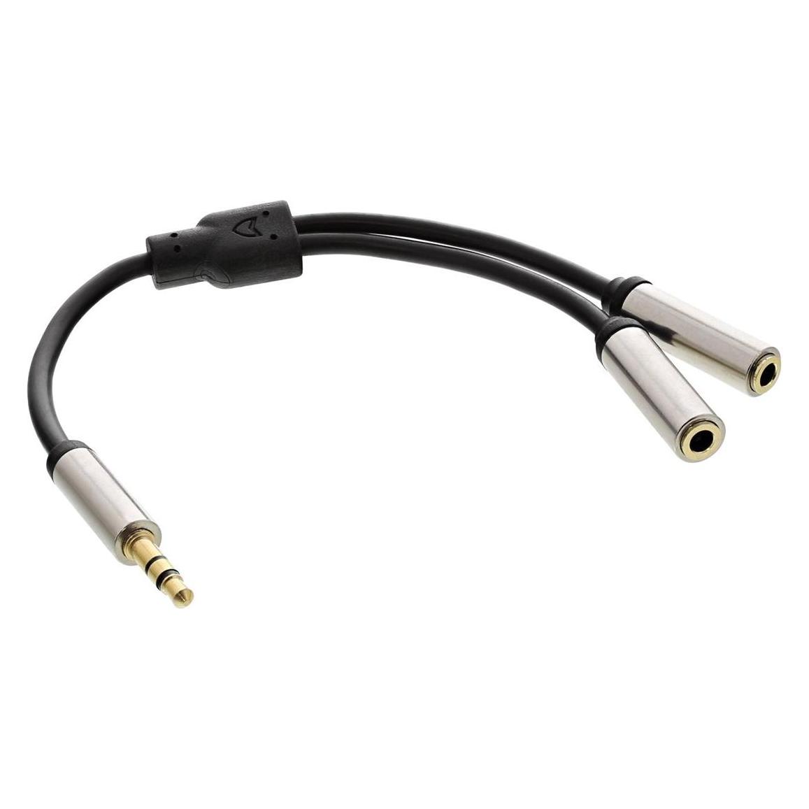 InLine Slim Audio Y-Kabel Klinke 3.5mm Stecker an 2x Klinke Buchse (0.15 m, Cinch Kabel) (99250)