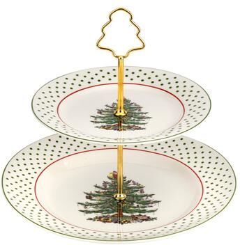"Spode Christmas Tree Polka Dot 2 Tiered Server - 10"" D"