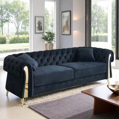 "89"" Velvet Chesterfield Sofa with Tufted Design and 2 Pillows"