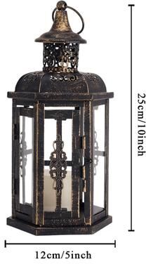Uplift Essentials Vintage Metal Lantern Candle Holder Decorative Hanging Lantern For Indoor & Outdoor Weddings black