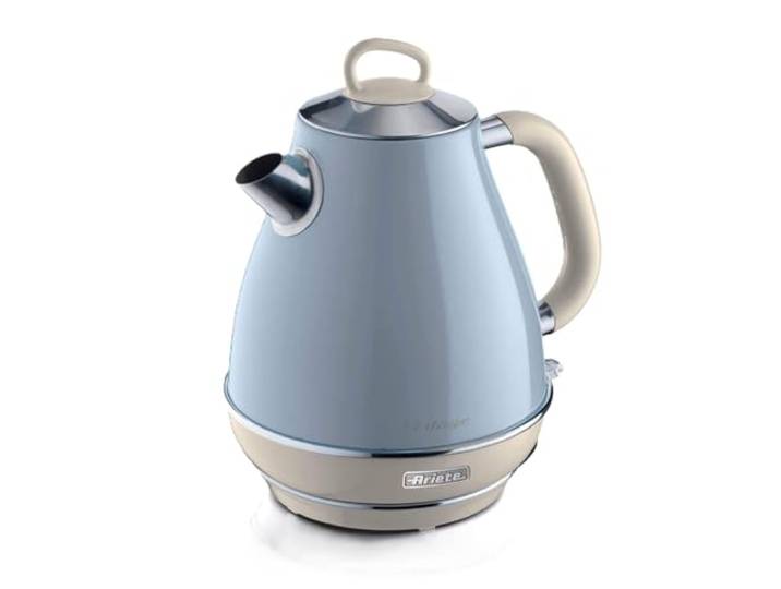Ariete Vintage Wasserkocher 2869, Retro Elektrischer Wasserkocher mit Sichtbarem Wasserstand, Kabellosem 360°-Sockel, Abschaltautomatik, Teesieb, Fassungsvermögen 1,7 l, Edelstahl, 2000 W, Blau