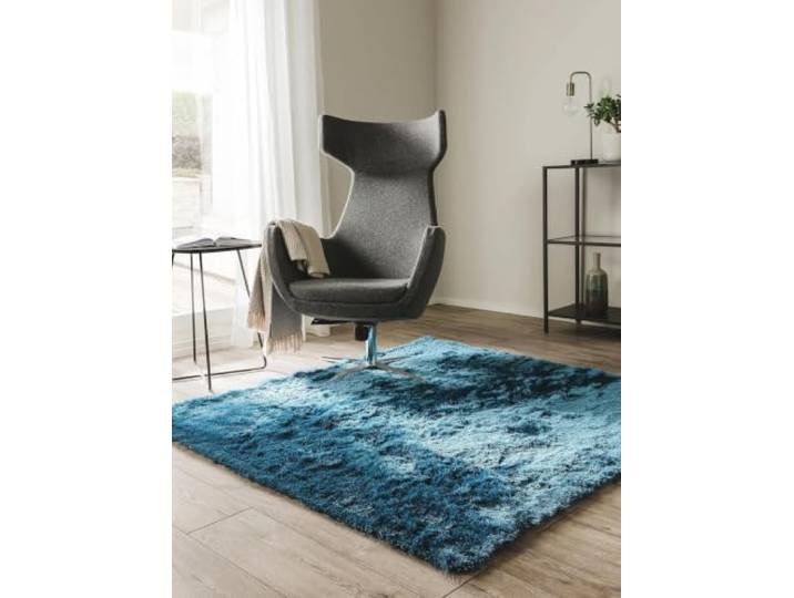 Benuta Tapis Shaggy à Poils Longs Bleu 200 x 200 cm sans substances nocives 100% Polyester Uni Tufté à la Main Salon