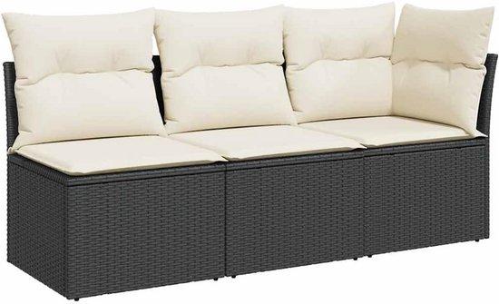 Gartenbank 3-Sitzer mit Kissen aus Polyrattan in Schwarz für Außen und Balkon