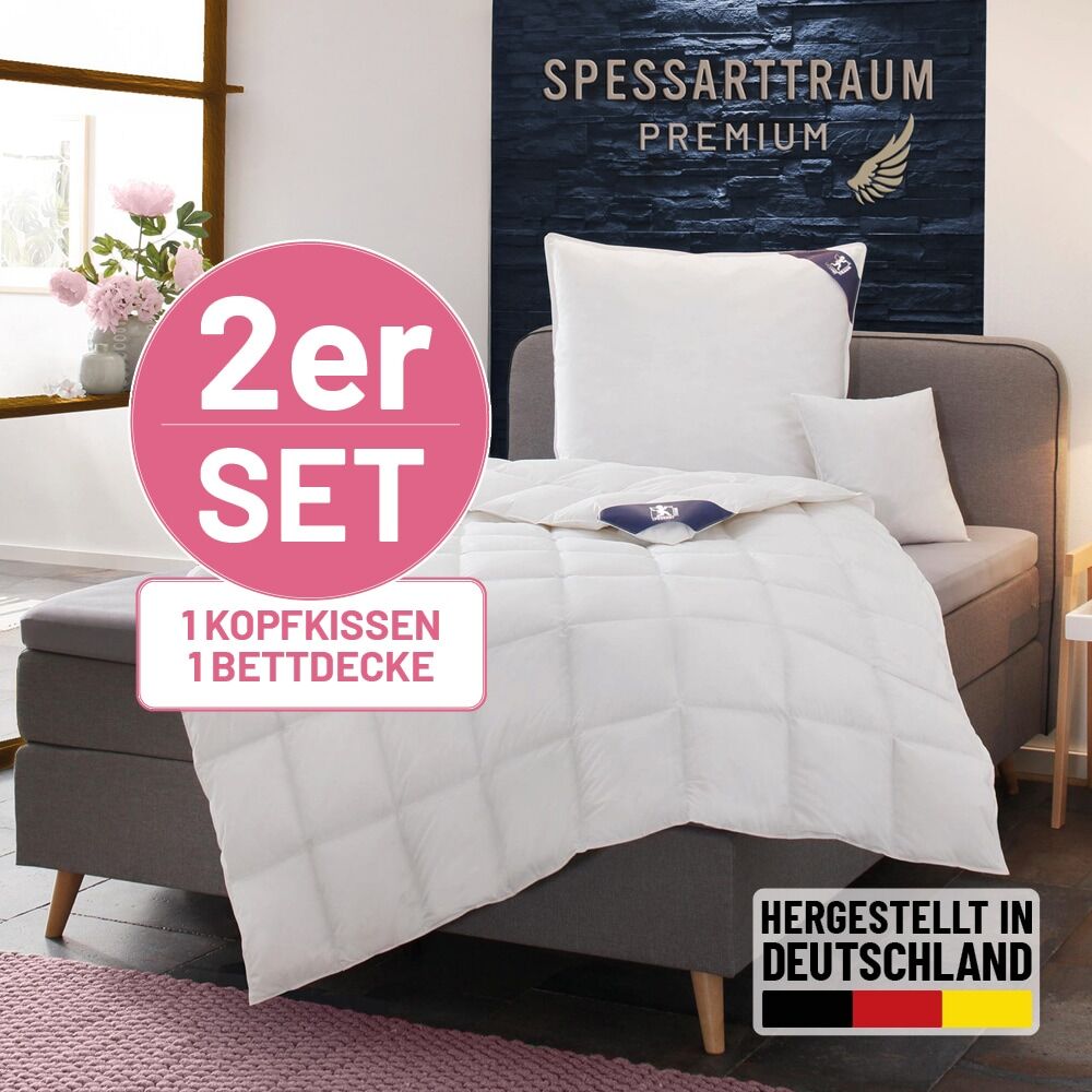 Gänsedaunenbettdecke + Kopfkissen SPESSARTTRAUM "Premium******", weiss (weiß), B/L: 135cm x 200cm Anzahl Teile 1, B/L: 80cm x 80cm Anzahl Teile 1, Bezug: Baumwolle Füllung: Gänsedaune/-feder, leicht, Bettdecken Bezug: 100% Baumwolle. Kopfkissen Bezug: 100