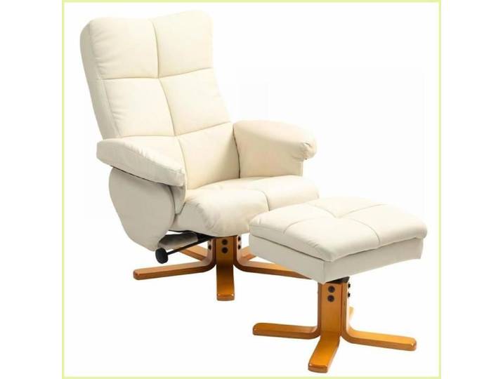Fauteuil Relax et Pied-de-Biche - Espace Rangement 360° Pivotant 145° Inclinaison Simili-Cuir Crème