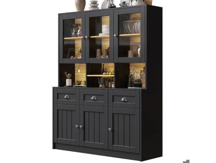 Vaisselier moderne MDF avec éclairage LED connecté rangements spacieux et système anti-basculement pour cuisine BUFFET DE CUISINE