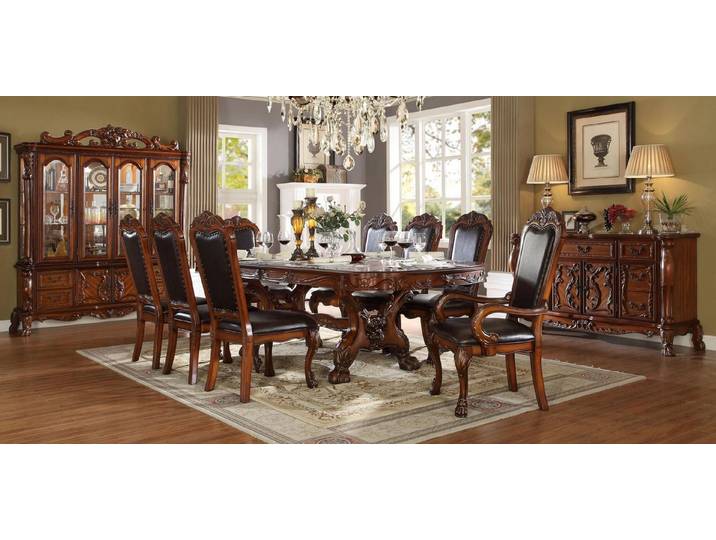Xlmoebel Esszimmer-Set Barockstil Esszimmermöbel aus Holz mit eleganter Anrichte und Vitrine, (11-St., Esstisch + 8x Stühle + Kommode+ Anrichte), Hergestellt in Europa