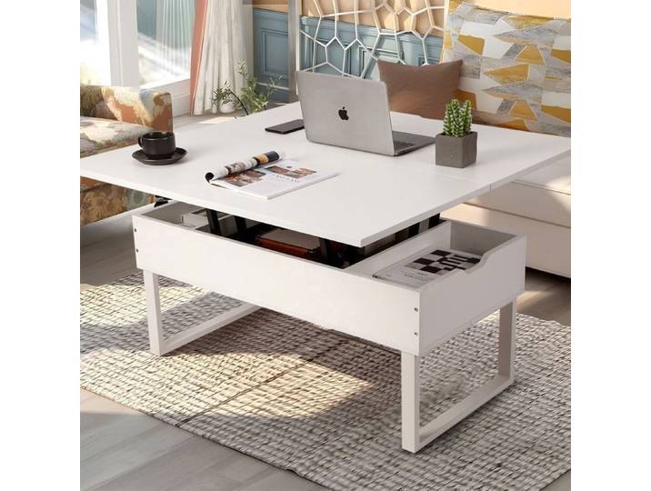 Table Basse Relevable - VOWNER - Multifonctionnelle 3 en 1 - Blanc