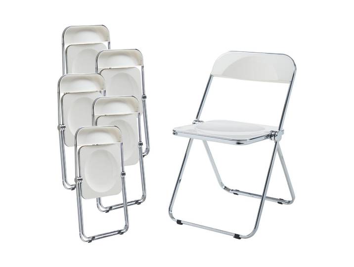 [en.casa] Klappstuhl-Set Pornainen 6 Tlg., Weiß, Metall, Kunststoff, 46x74x47 cm, Esszimmer, Stuhl, Klappstühle