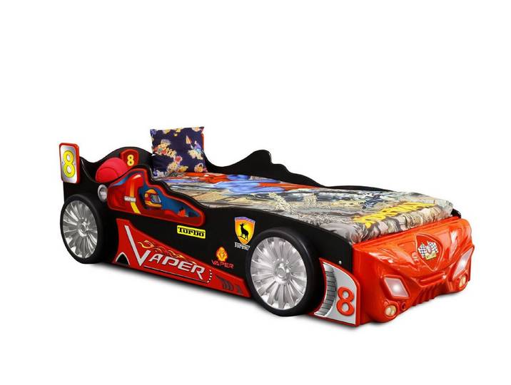 JVmoebel Autobett Rennwagen-Kinderbett aus MDF und Kunststoff in Schwarz