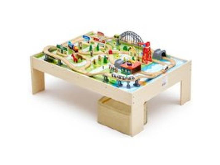 VEVOR Holz Aktivitätstisch, 120-teilig, mit zusammenklappbarem Aufbewahrungsbehälter, 3-in-1-Eisenbahn-Set zum Spielen, Malen, Lesen, Essen, kreatives Spielzeug-Set für Kinder ab 3 Jahren