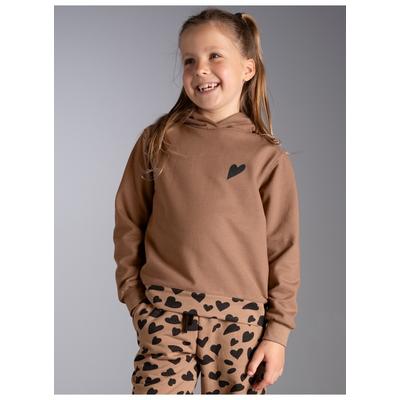 Kapuzensweatshirt TRIGEMA "TRIGEMA Hoodie mit Herz Akzenten", Mädchen, Gr. 128, braun (haselnuss), Sweatware, 50% Baumwolle, 50% Polyester, Basic, ohne Ausschnitt, Sweatshirts