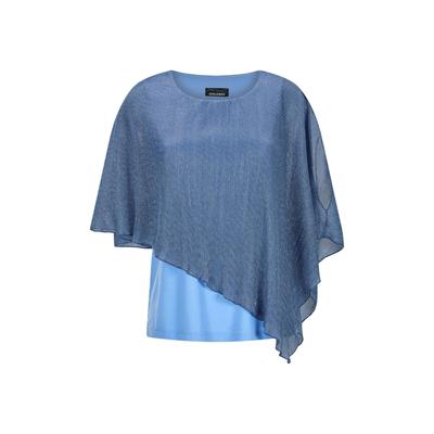 Kurzarmshirt GOLDNER "Asymmetrisches Blusenshirt mit Glanzgarn", Damen, Gr. 40, blau, Obermaterial: 100% Polyester PES., figurumspielend, Shirts, Shirt mit asymmetrischen Überwurf