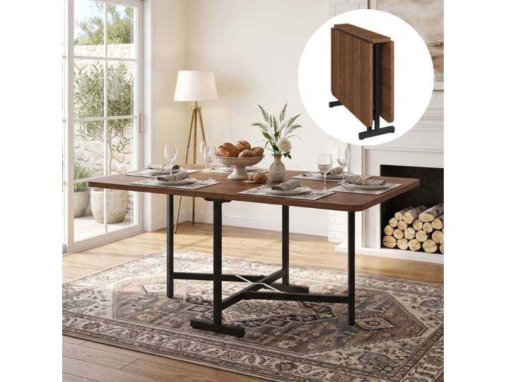 Table à manger extensible 120x80 cm pliable pieds en alliage noyer