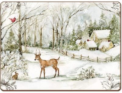 CounterArt Cala Home Winter Forest by Susan Winget Hardboard Placemat Boxed Set of 4