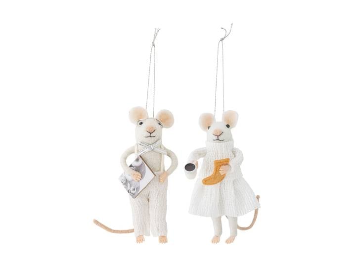 Bloomingville Décoration de Noël souris Peo 2 pièces Blanc