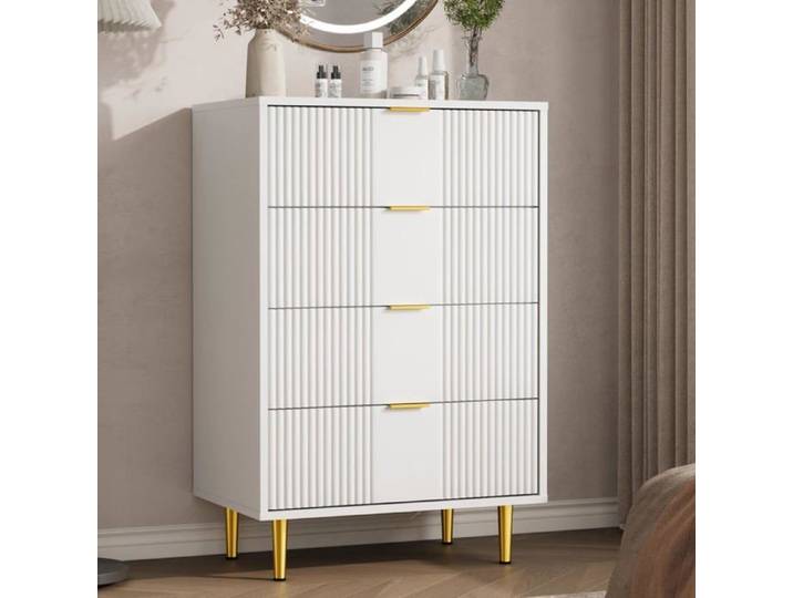 Commode à 4 Tiroirs pour Chambre Commodes Modernes Larges et Poignées Métalliques Commodes en Bois 40 x 60 x 94 cm Blanc