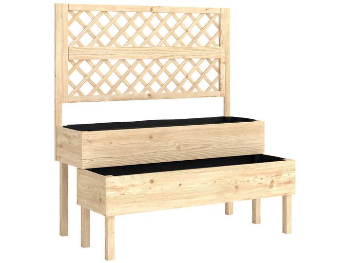 Outsunny Hochbeet mit Rankgitter Tannenholz 108/62/120 cm, Naturfarben, Holz, 101 L, 62x120x108 cm, Gartenzubehör, Hochbeete