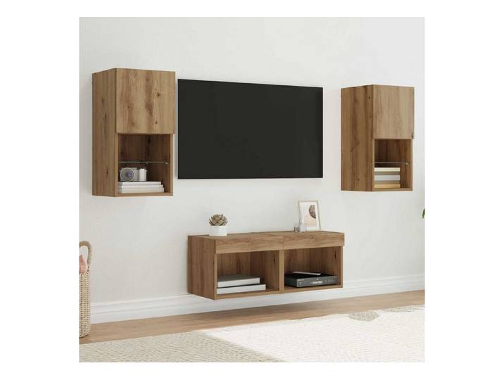 furnicato TV-Schrank TV-Wandschrank 60x30x30 & 40x30x30 Artisan-eiche (1-St) LED-beleuchtetes TV-Wandboard mit Glaselementen für dein Wohnzimmer