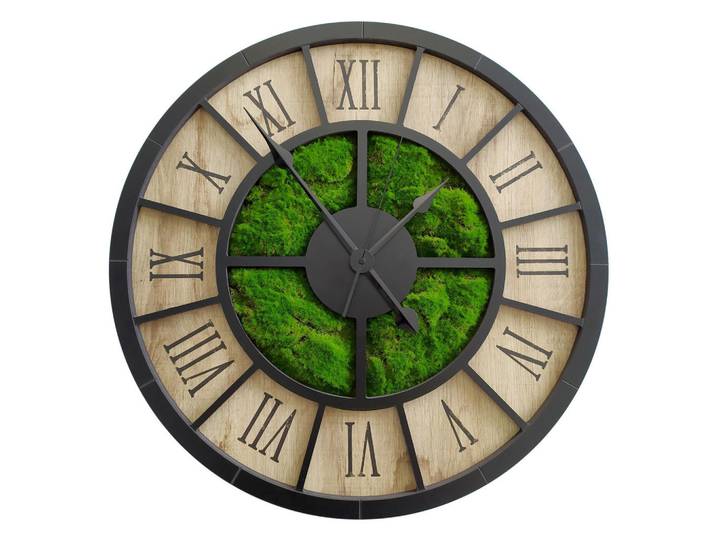 Wanduhr -, Schwarz, Eichefarben, Dunkelgrün, Holz, Metall, Kunststoff, Fsc, Made in EU, Dekoration, Uhren, Wanduhren