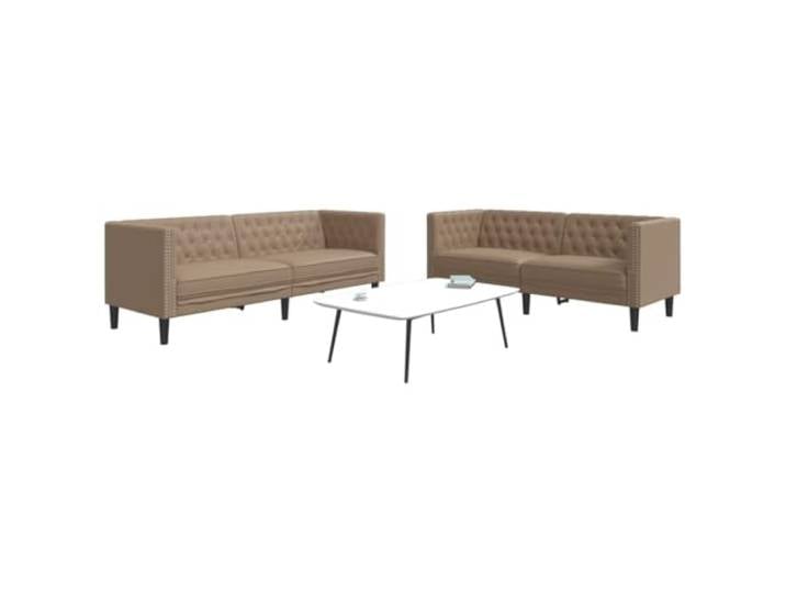 HEFZGDB 2-TLG. Chesterfield-Sofa-Set Cappuccino Kunstleder Sofagarnitur mit Knopftuft, Polsterung und Stützbeinen für Wohnzimmer, Langlebiges Kunstleder Sofa Set mit Elegantem Design