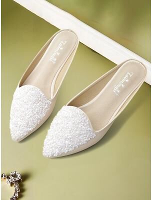 LightInthebox Women's Black Rhinestone Pointed Mules – Slide-On Flats with Crystal Embellishments for Stylish Daily Dates