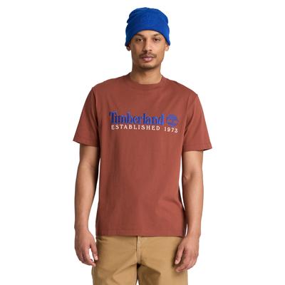 T-Shirt TIMBERLAND "ESTABLISHED 1973 - SS Embroidered Tee", Herren, Gr. L, braun (braunout), Jersey, Obermaterial: 100% Baumwolle, normal, Rundhals, Shirts T-Shirt, Kurzarm, mit Rundhalsausschnitt, aus Baumwolle, normale Schnittform