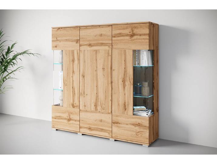 INOSIGN Highboard Kenia, modernes Design, 2 Glastüren, 12 Fächer, eichefarbe Votan, 135 cm breit