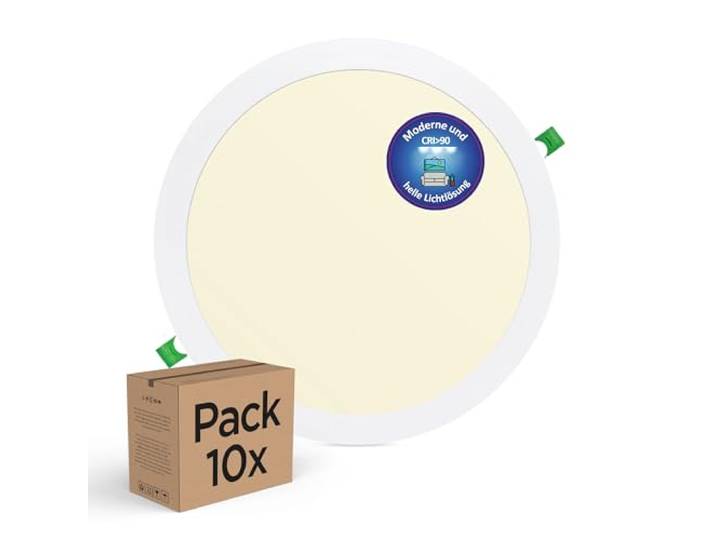 LECOM 10x LED Einbaustrahler Rund 24W Warmweiß CRI90 300mm Durchmesser LED Deckenstrahler für gemütliche Atmosphäre und hohe Farbtreue in Wohnzimmer, Schlafzimmer sowie Café, Lounge, Restaurant.