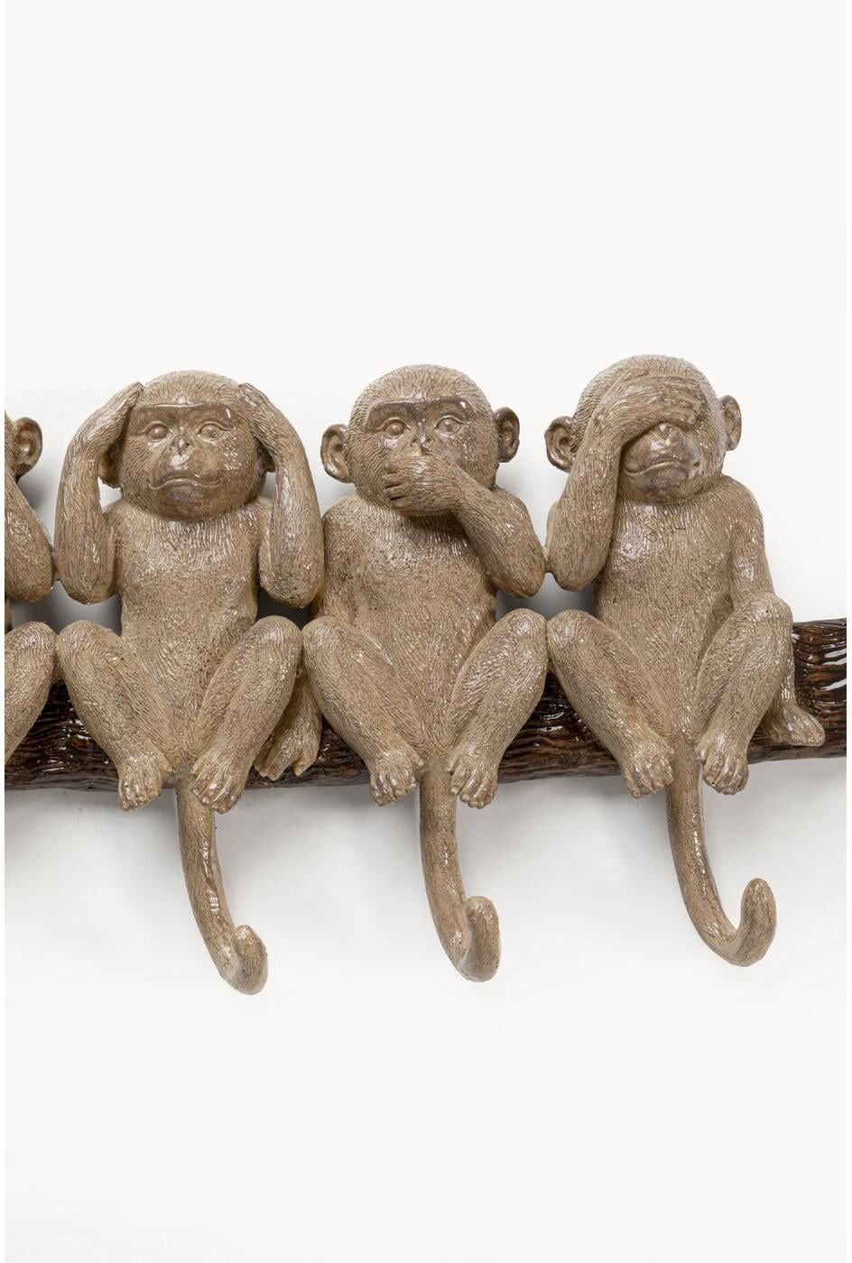 Wandgarderobe KARE DESIGN "Six Monkeys 59 x 19 cm", beige (mehrfarbig), B:59cm H:19cm T:5cm, Polyresin (Kunststein), Garderobenpaneele, Wandgarderobe mehrfarbig B/H/T: 59cm x 19cm x 5cm