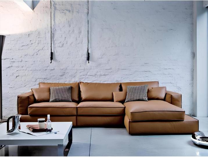 JVmoebel Ecksofa Braune Leder-Eckcouch mit hochwertiger Polsterung und Ottomanen, Made in Europa