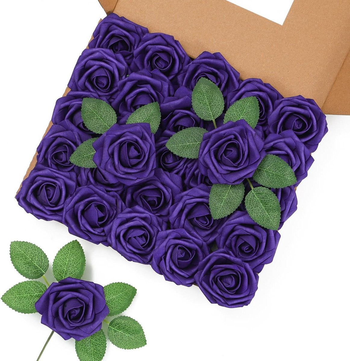 25 stuks Kunstrozen Paars - Real Touch Schuim Bloemstukken